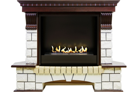 Биокамин в портале Firezo Pierre Luxe Темный дуб Белый (Высота 1045мм)