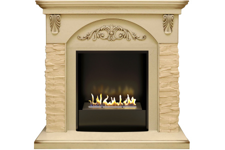 Биокамин в портале Firezo Bern Сланец крупный бежевый Алебастр темная патина