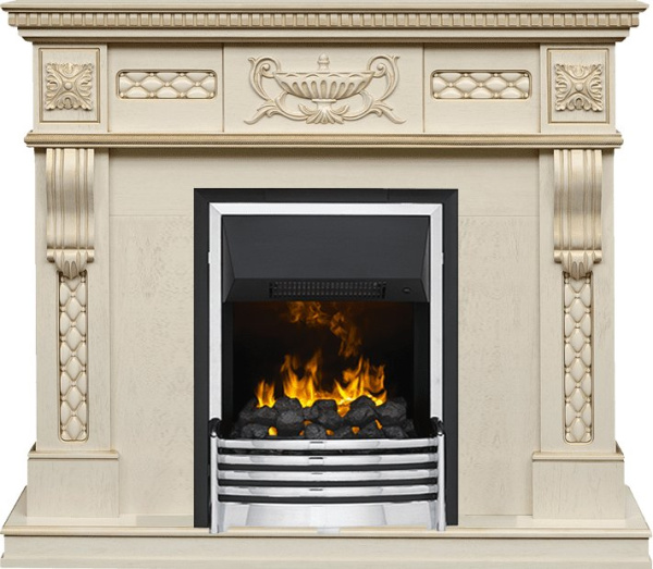 Каминокомплект Corsica - Слоновая кость с патиной (Ширина 1100) с очагом Atherton